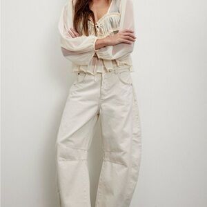 We The Free Good Luck Barrel Jeans – Mid Rise Slouchy Wide Leg 28 ivory